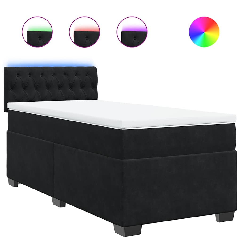 Krevet box spring s madracem crni za jednu osobu baršunasti