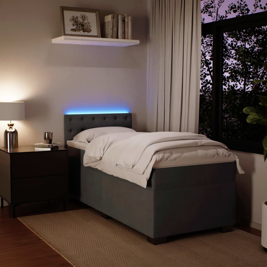 Krevet box spring s madracem tamnosivi za 1 osobu baršunasti