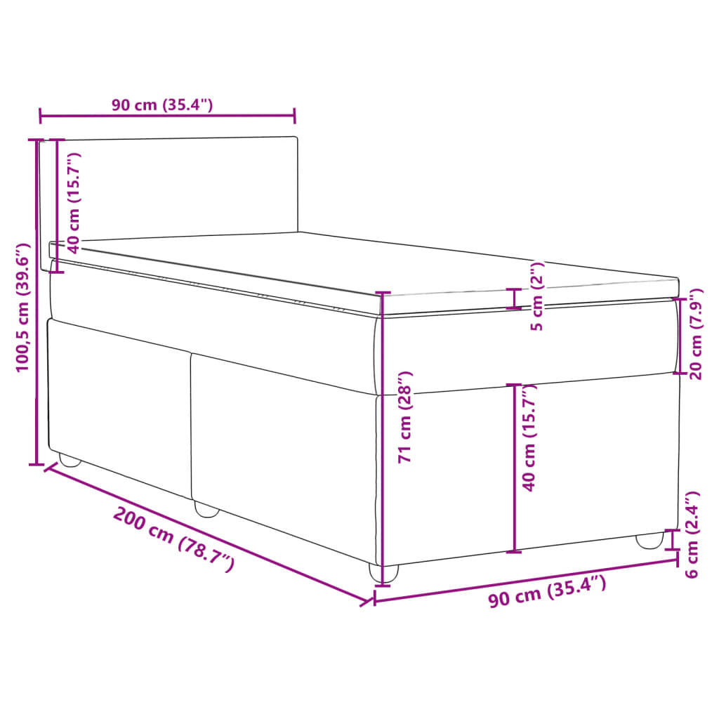 Krevet s oprugama i madracem krem 90 x 200 cm od tkanine