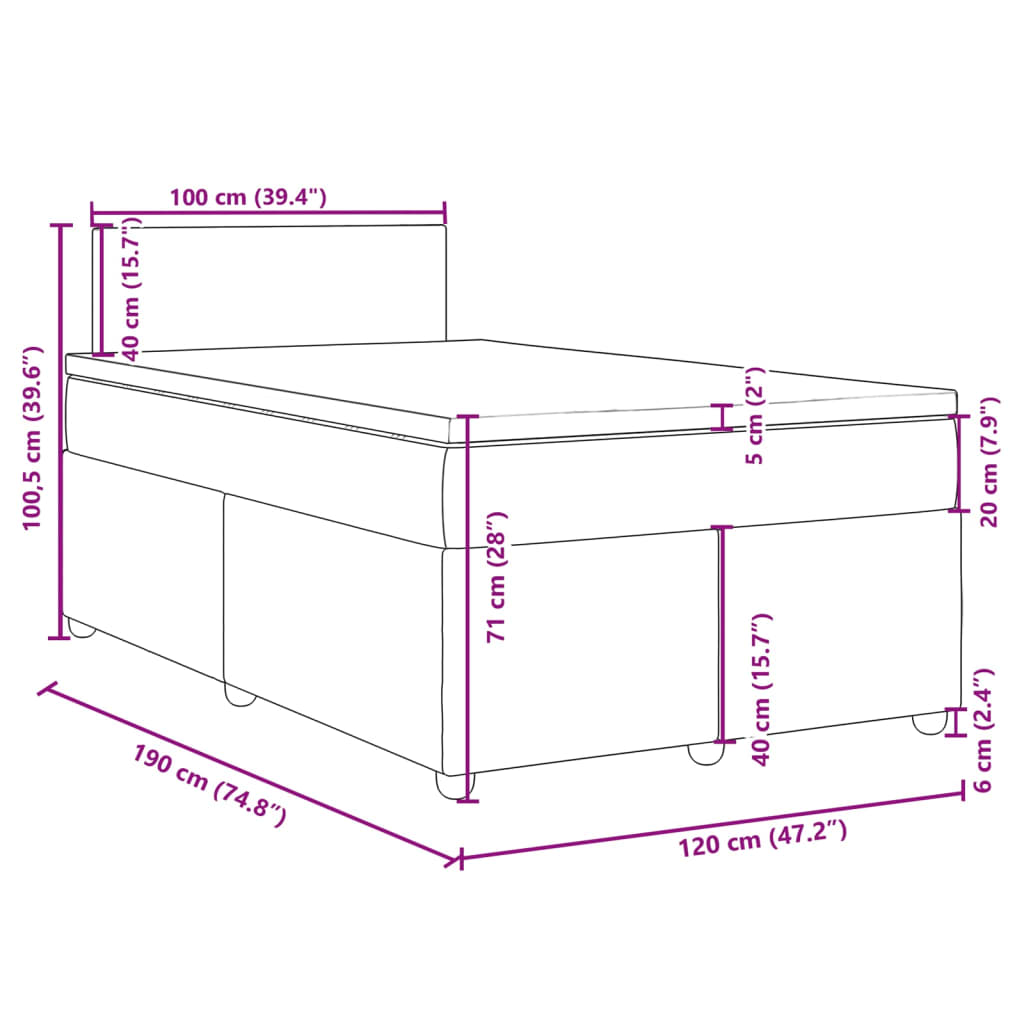 Krevet box spring s madracem tamnosivi 120 x 190 cm tkanina