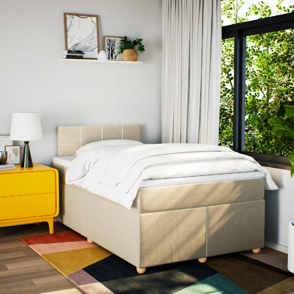 Krevet box spring s madracem krem 120 x 190 cm od tkanine