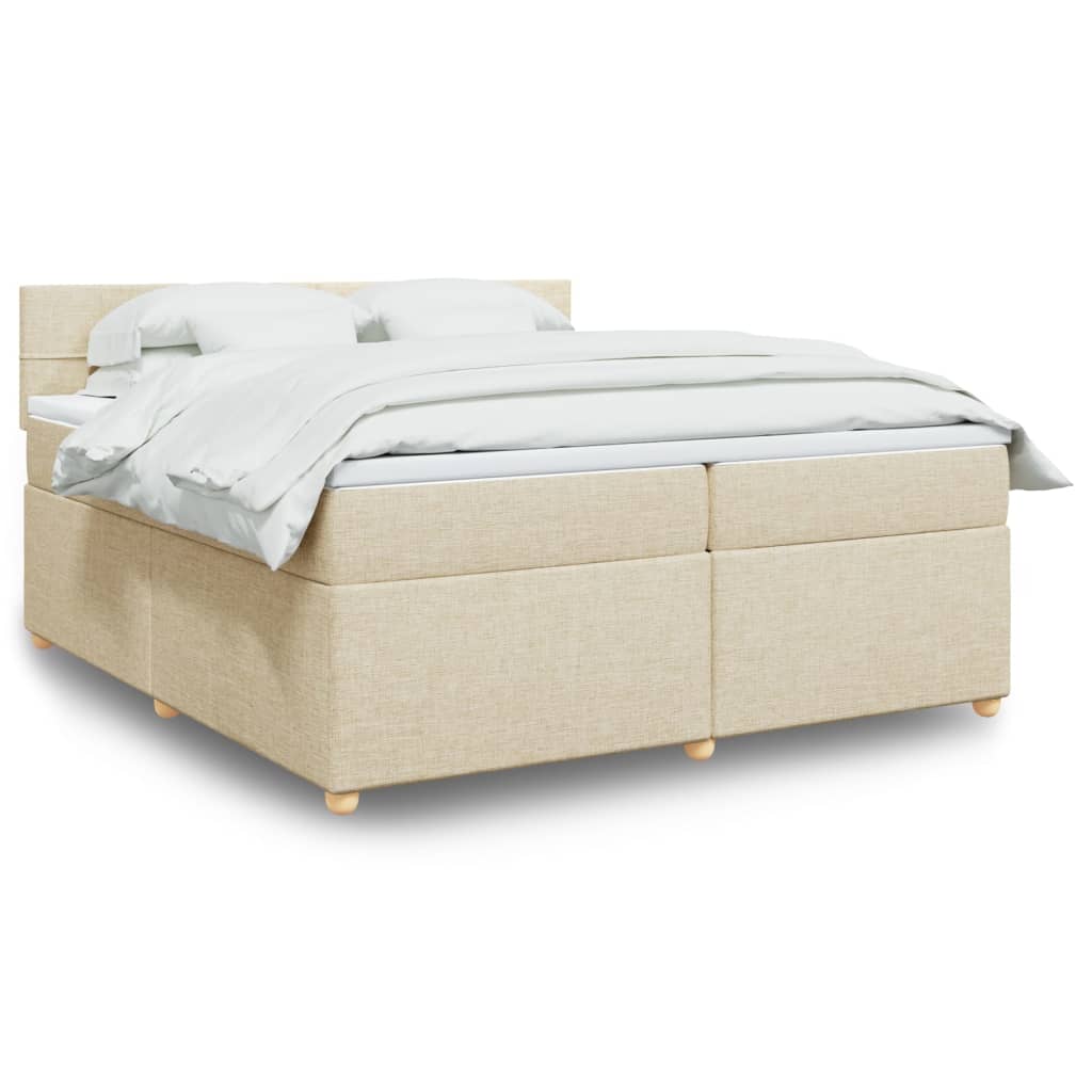 Krevet s oprugama i madracem krem 200 x 200 cm od tkanine