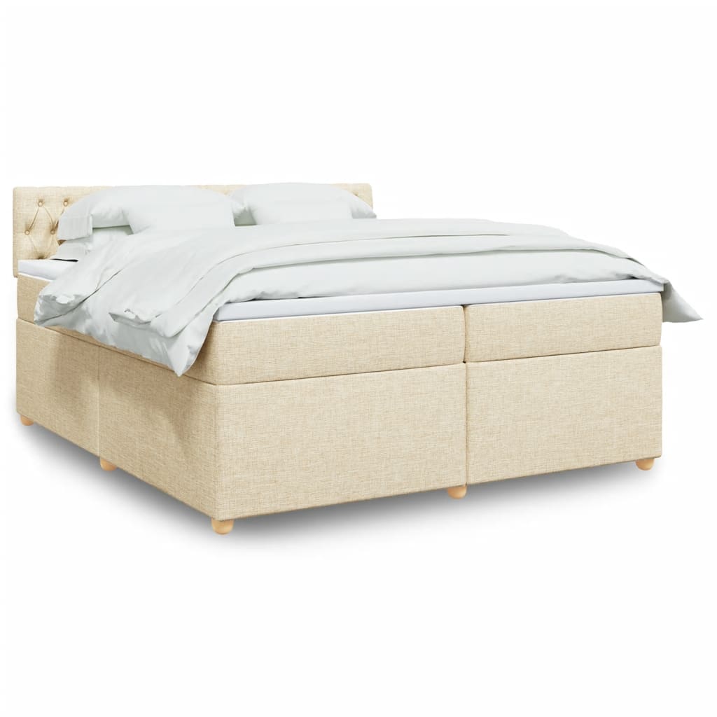 Krevet s oprugama i madracem krem 200 x 200 cm od tkanine