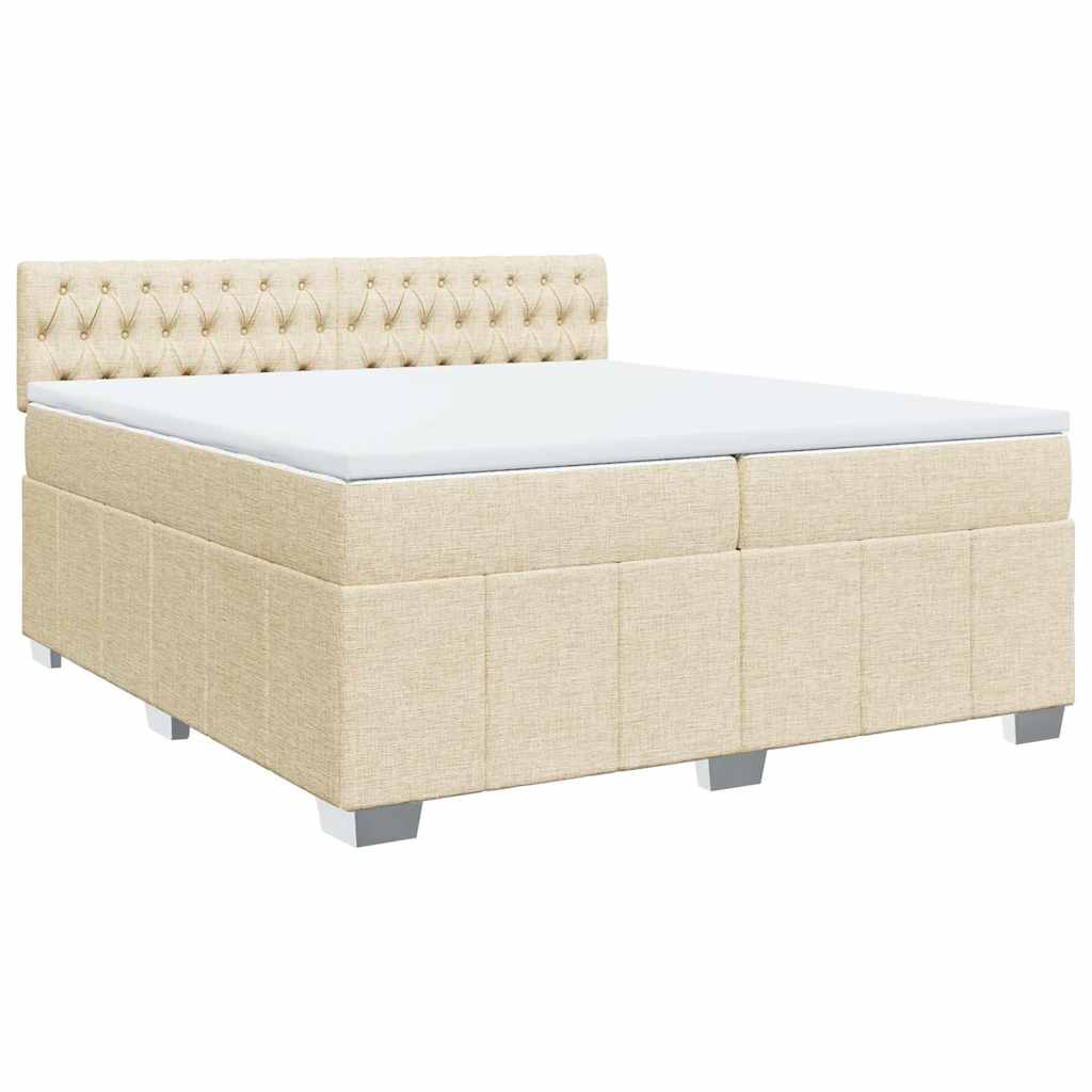 Krevet s oprugama i madracem krem 200 x 200 cm od tkanine