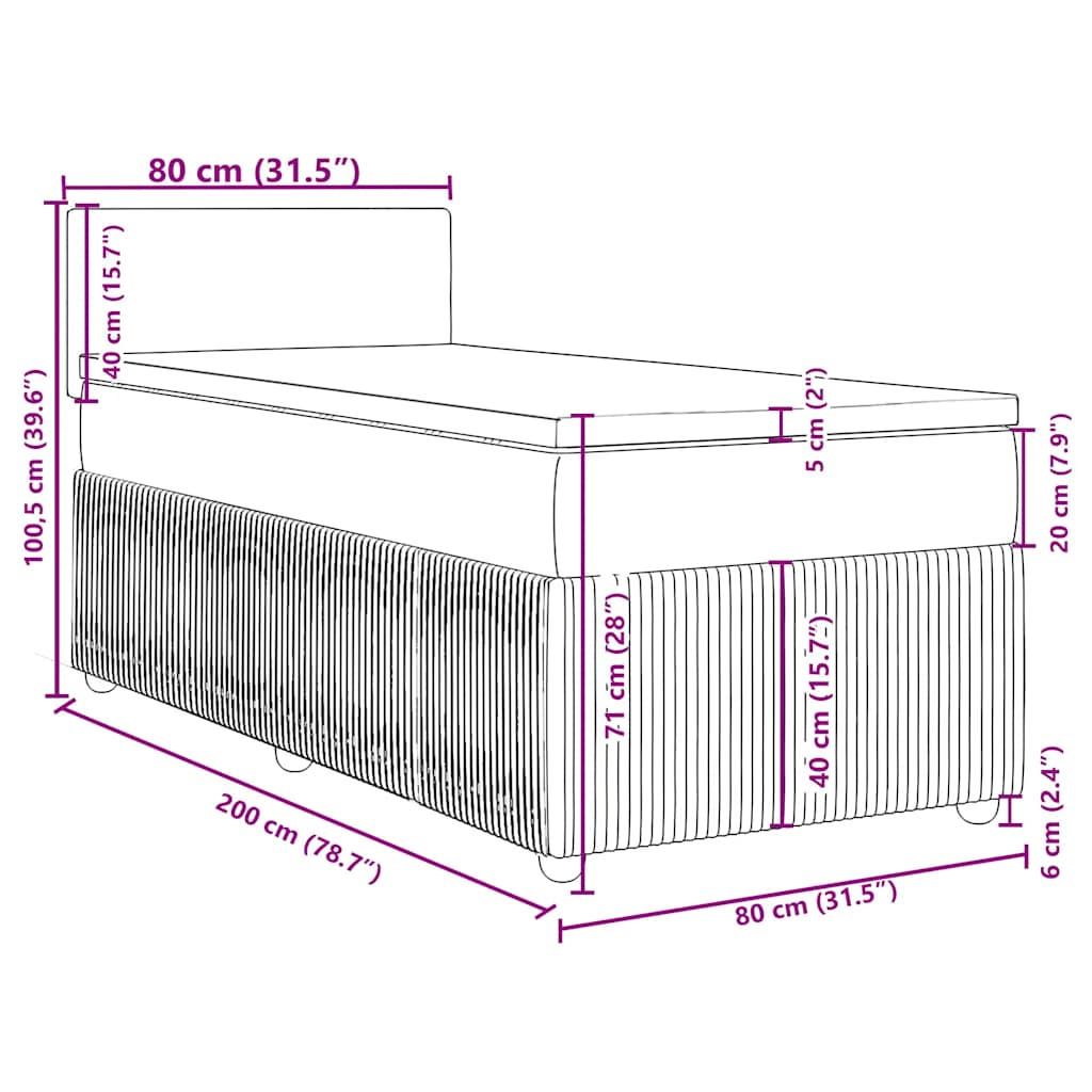 Box spring krevet s madracem tamnosivi 80 x 200 cm baršunasti