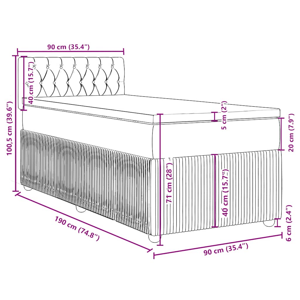 Box spring krevet s madracem crni 90x190 cm baršunasti