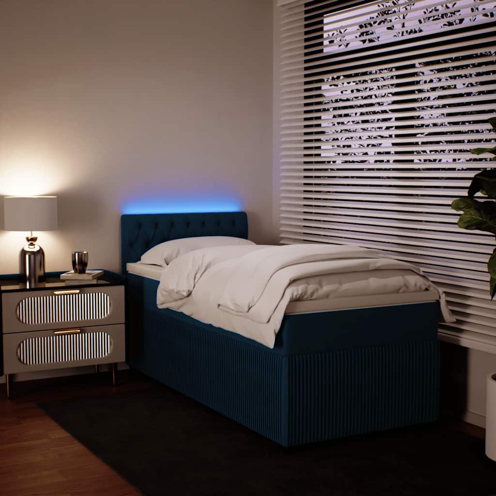 Box spring krevet s madracem plavi 90x190 cm baršunasti