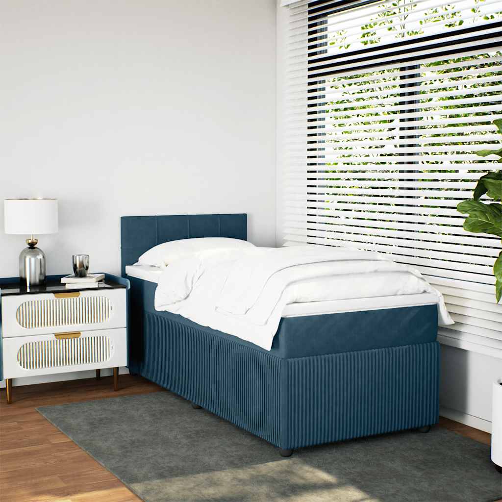 Box spring krevet s madracem plavi 90x190 cm baršunasti