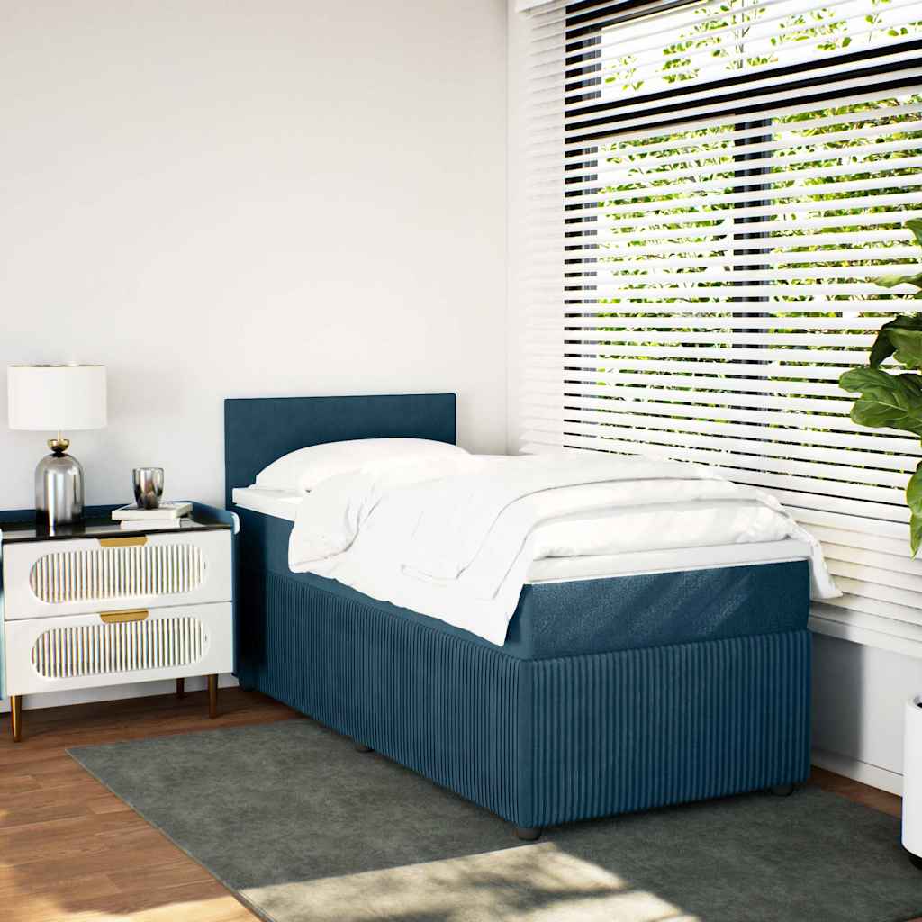 Box spring krevet s madracem plavi 90x200 cm baršunasti