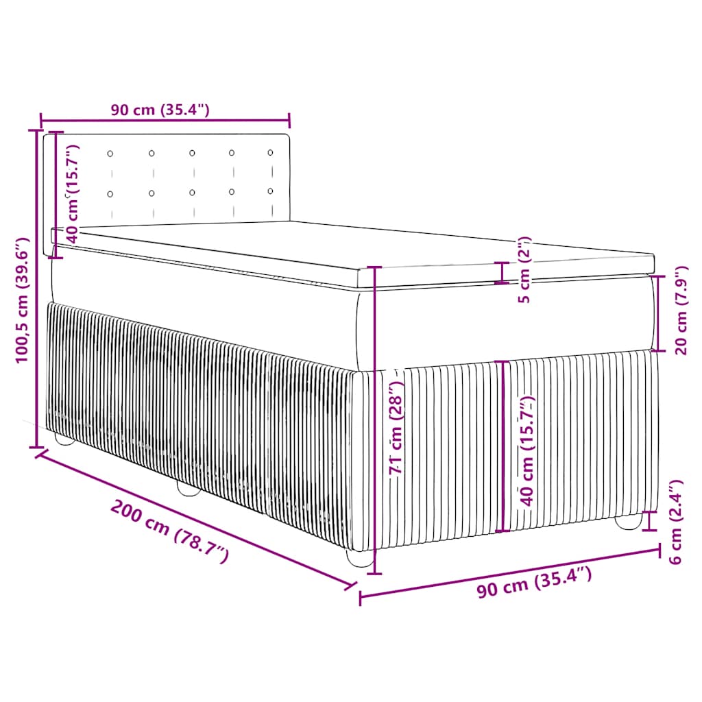 Box spring krevet s madracem tamnosivi 90x200 cm baršunasti