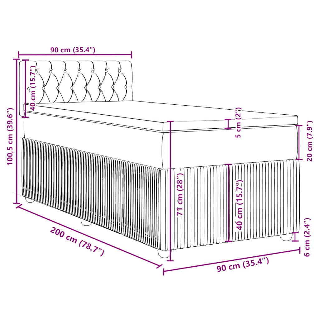 Box spring krevet s madracem ružičasti 90x200 cm baršunasti