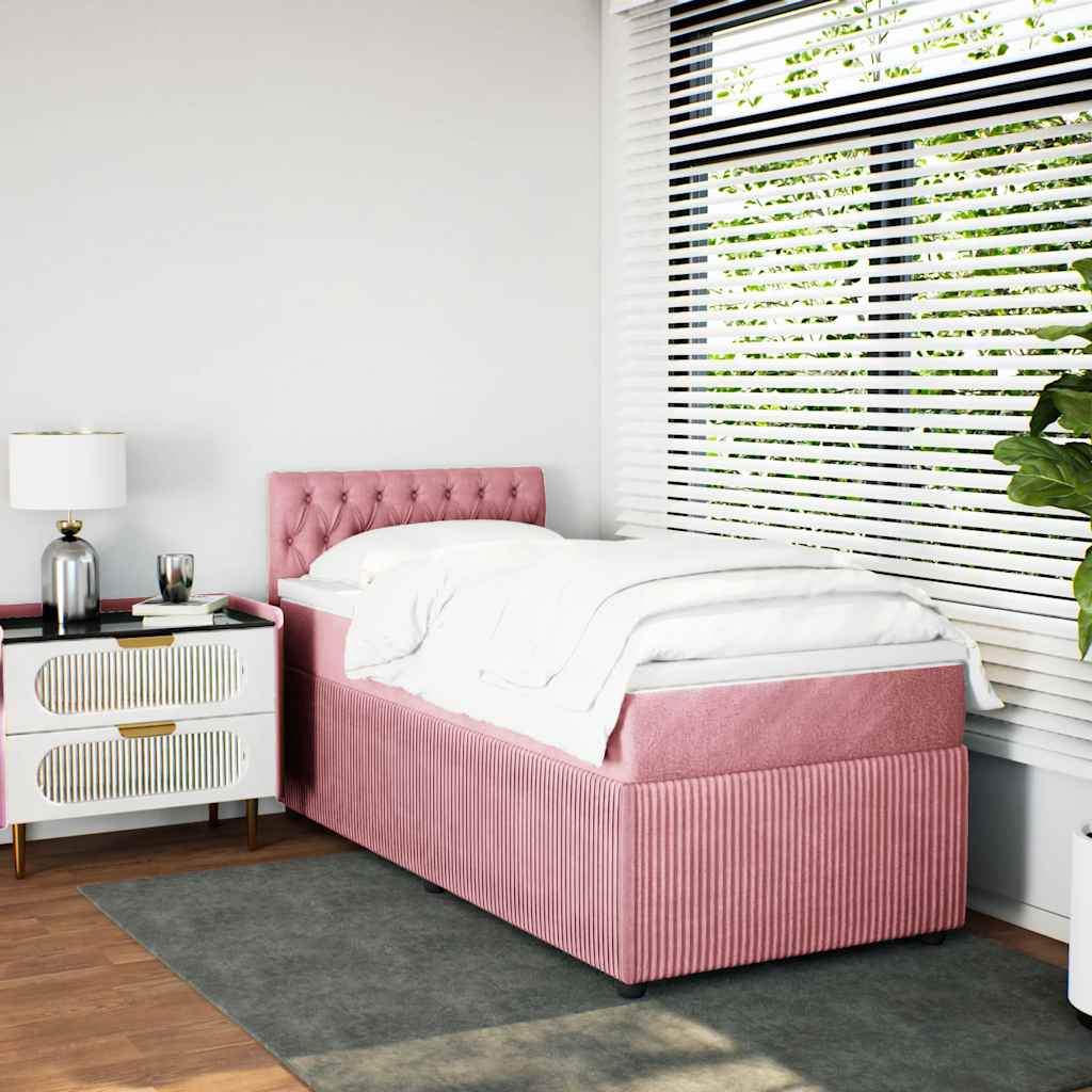 Box spring krevet s madracem ružičasti 90x200 cm baršunasti
