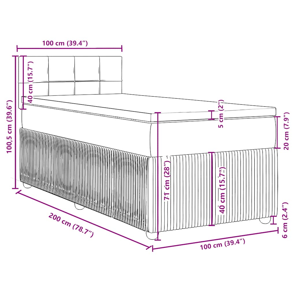 Box spring krevet s madracem svjetlosivi 100x200 cm baršunasti