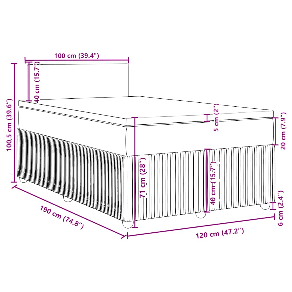 Krevet box spring s madracem tamnozeleni 120x190 cm baršunasti