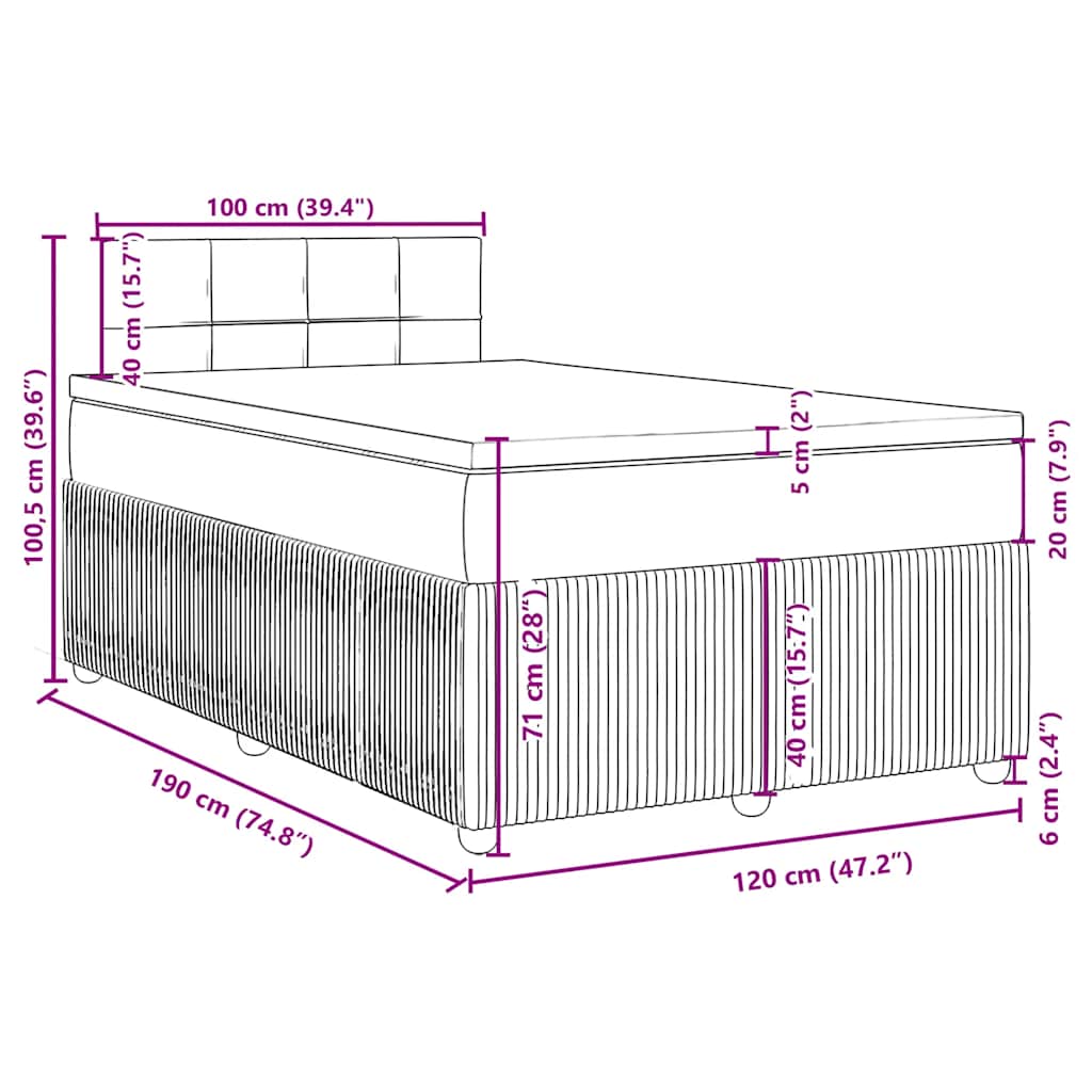 Krevet box spring s madracem tamnosivi 120 x 190 cm baršun
