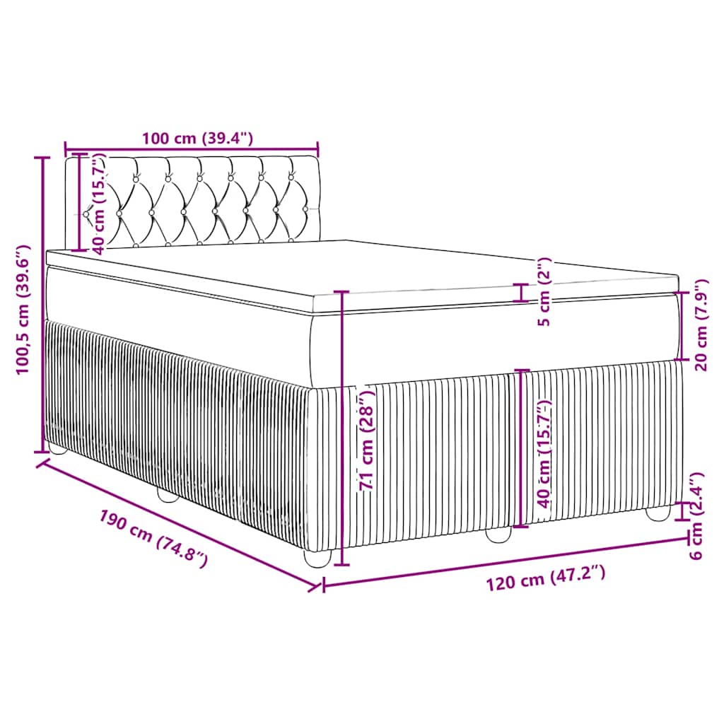 Krevet box spring s madracem tamnosivi 120 x 190 cm baršun