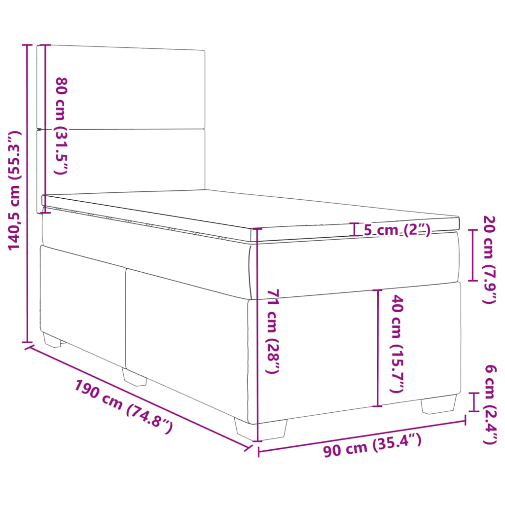Box spring krevet s madracem svjetlosivi 90x190 cm od tkanine