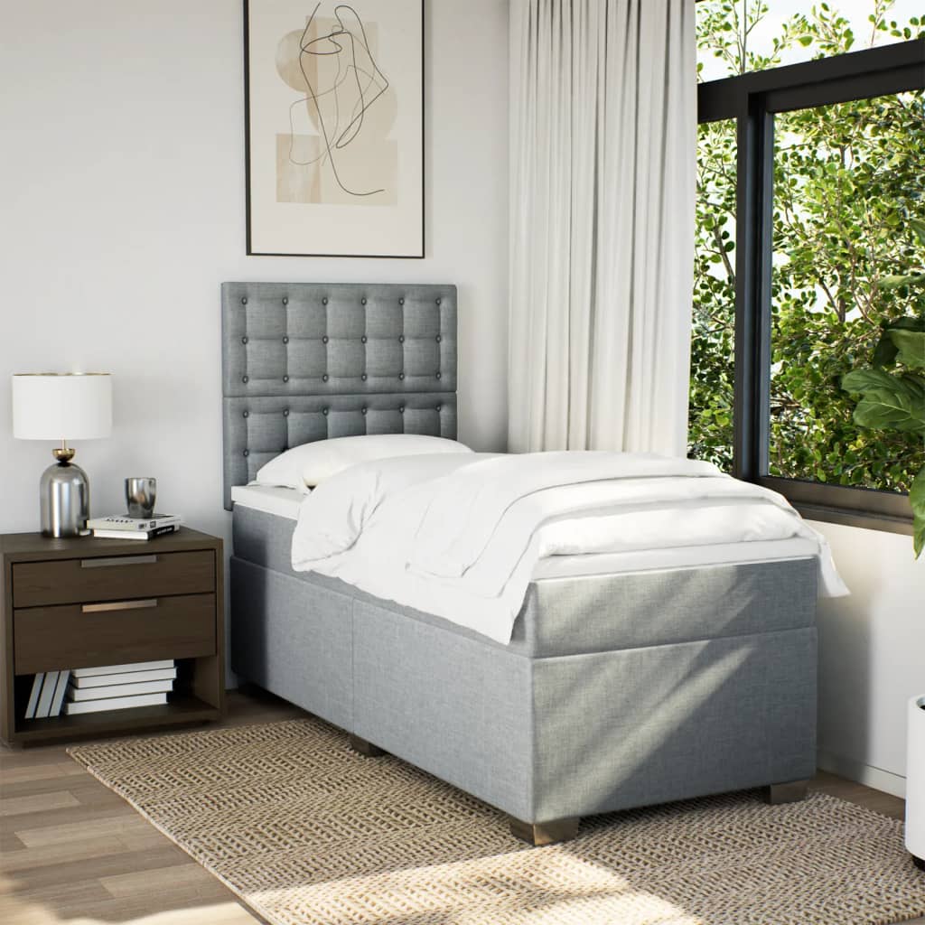 Box spring krevet s madracem svjetlosivi 90x190 cm od tkanine