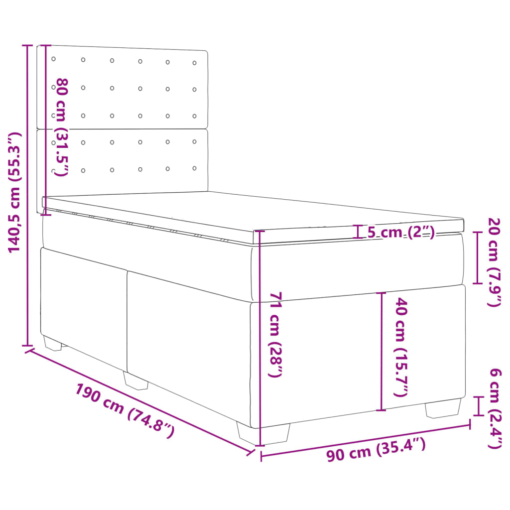 Krevet s oprugama i madracem krem 90 x 190 cm od tkanine
