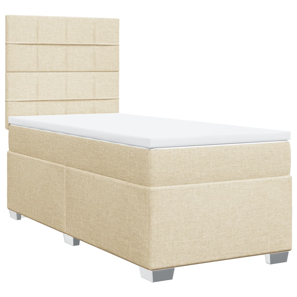 Krevet s oprugama i madracem krem 90 x 200 cm od tkanine