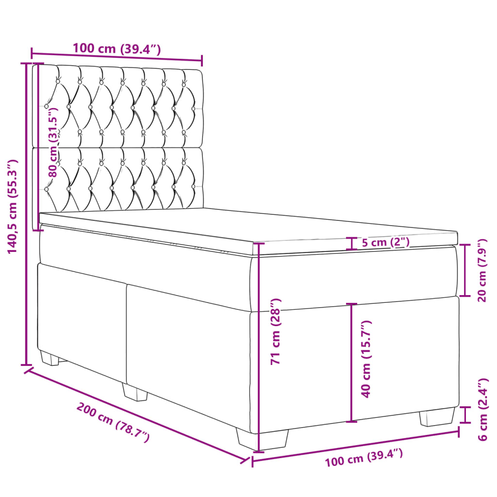 Krevet s oprugama i madracem crni 100 x 200 cm od tkanine