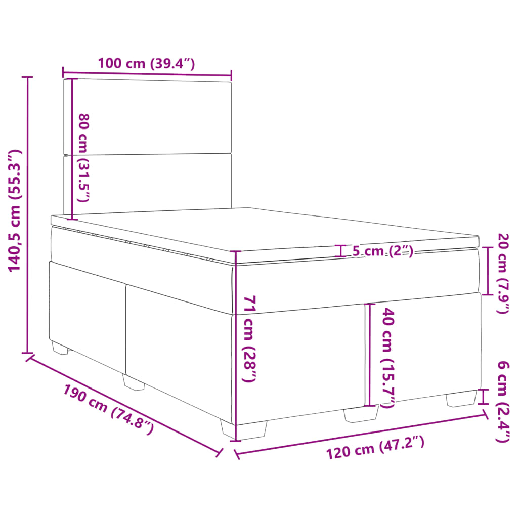 Krevet box spring s madracem tamnosmeđi 120 x 190 cm od tkanine