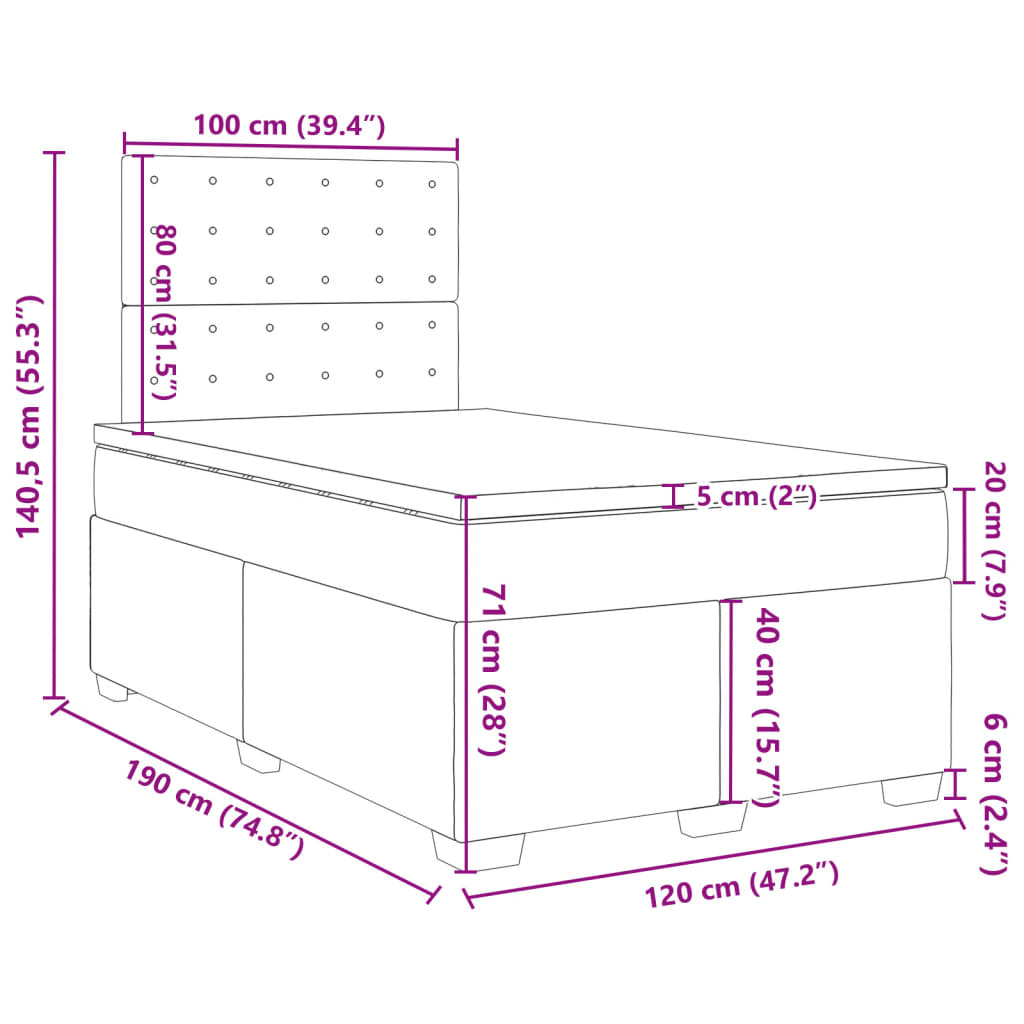 Krevet box spring s madracem tamnosmeđi 120 x 190 cm od tkanine
