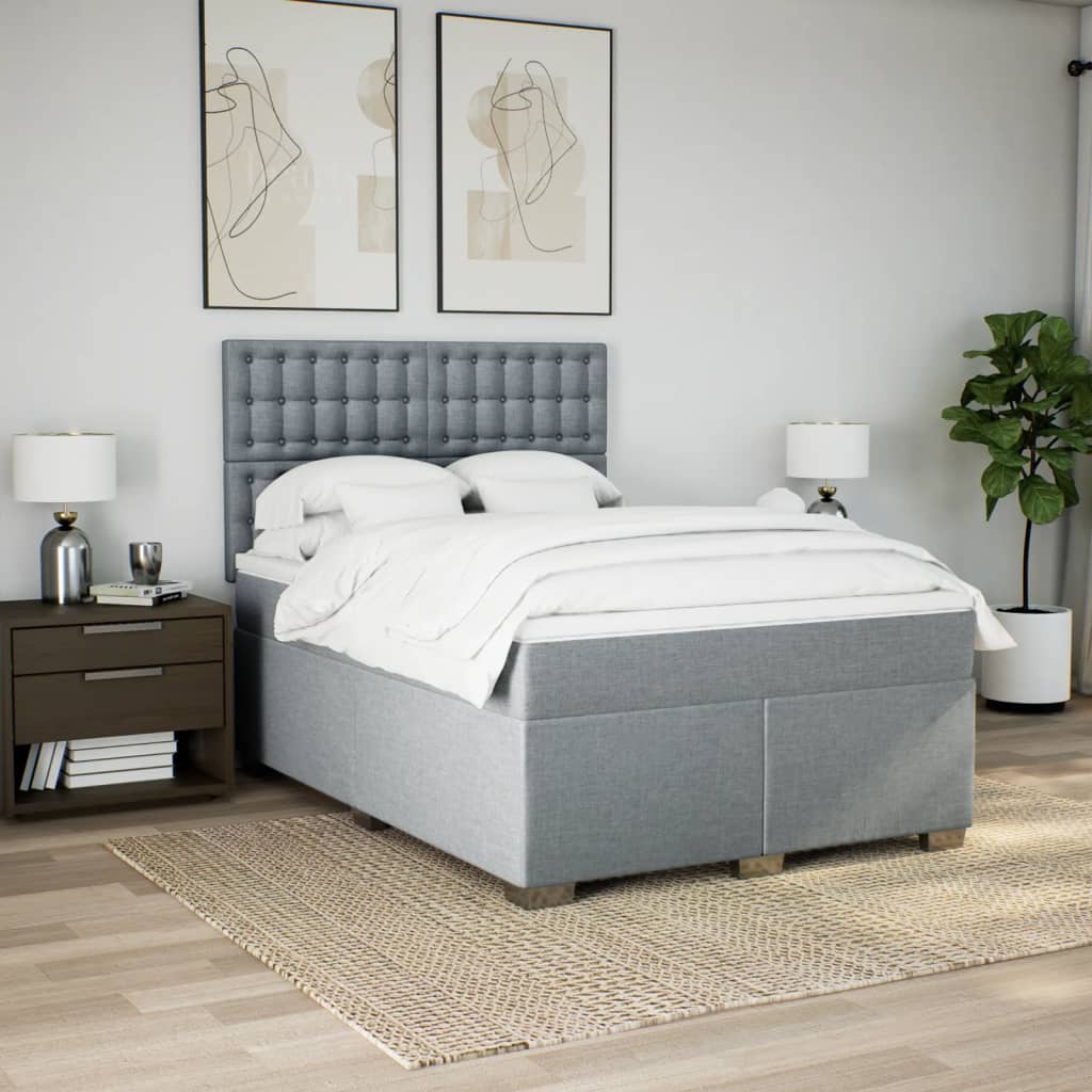 Krevet box spring s madracem svjetlosiva 160x200 cm tkanina