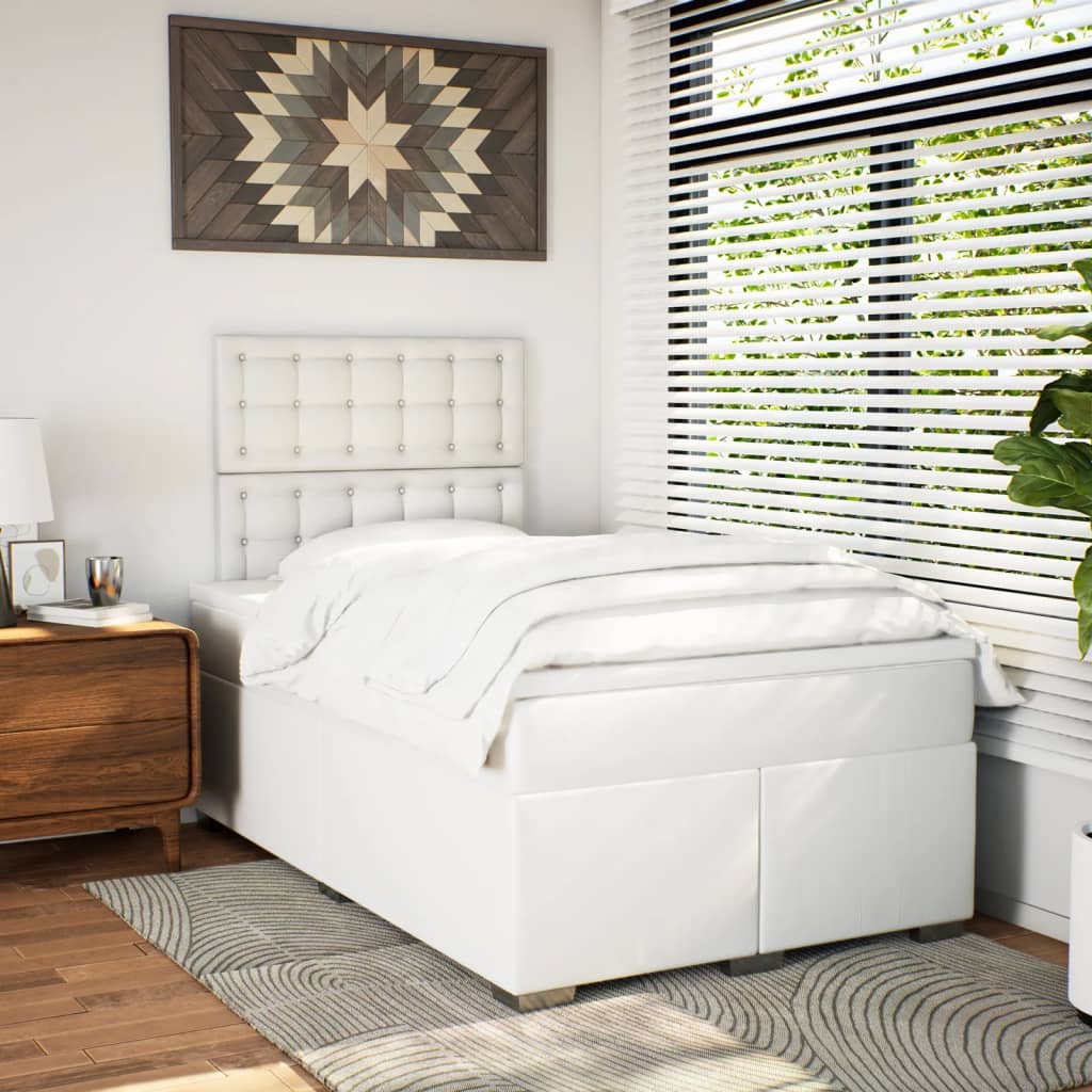 Krevet box spring s madracem bijeli 120x190 cm od umjetne kože