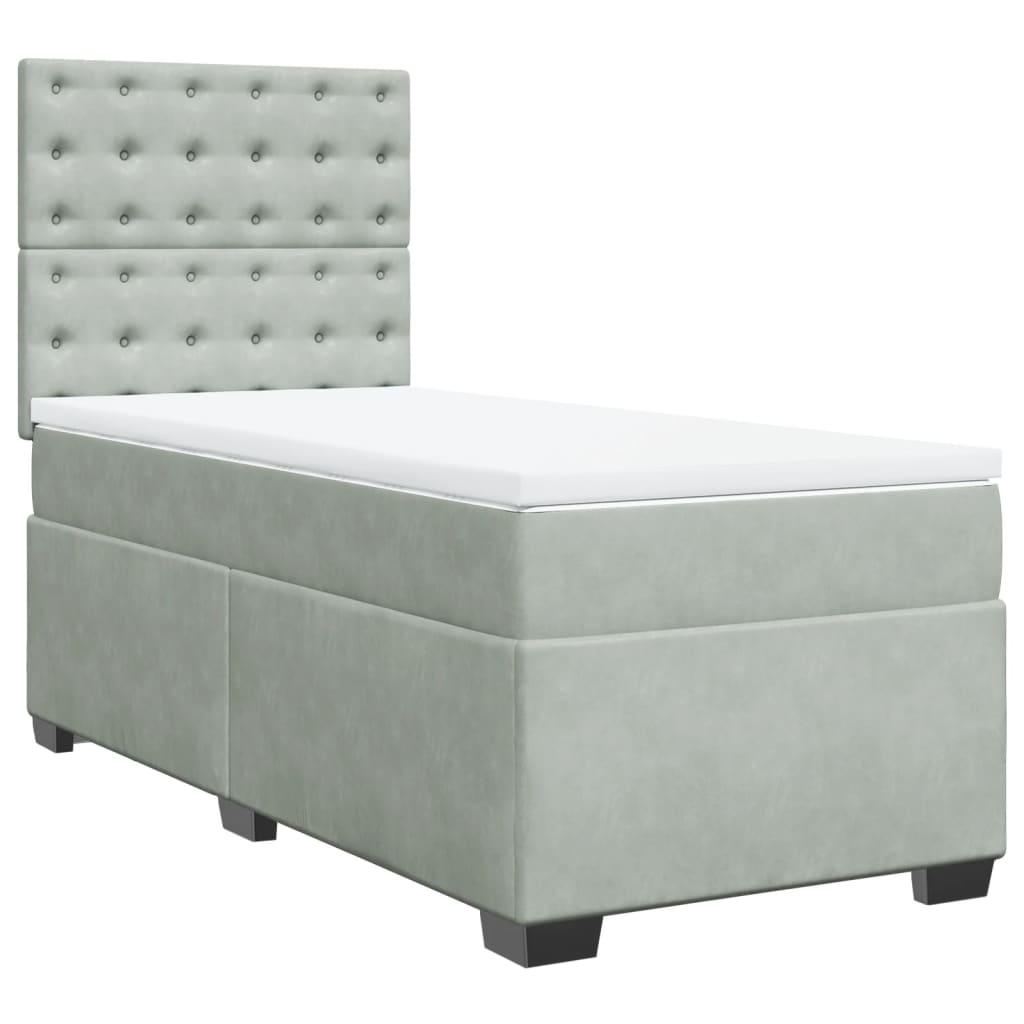 Box spring krevet s madracem svjetlosivi 90x190 cm baršunasti