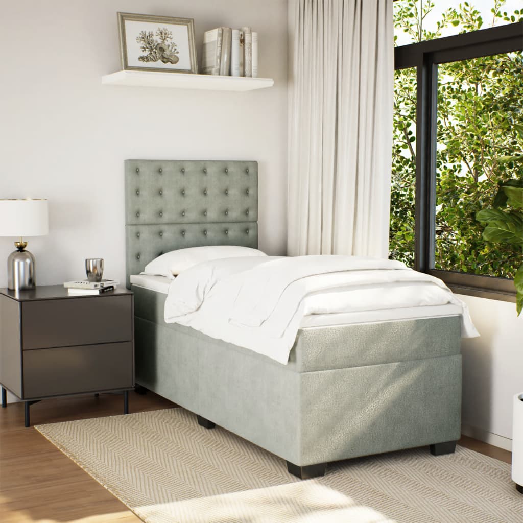 Box spring krevet s madracem svjetlosivi 90x190 cm baršunasti
