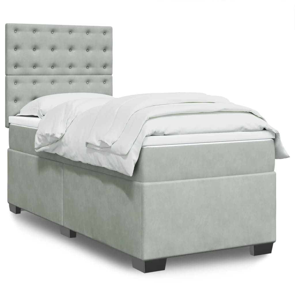 Box spring krevet s madracem svjetlosivi 90x190 cm baršunasti