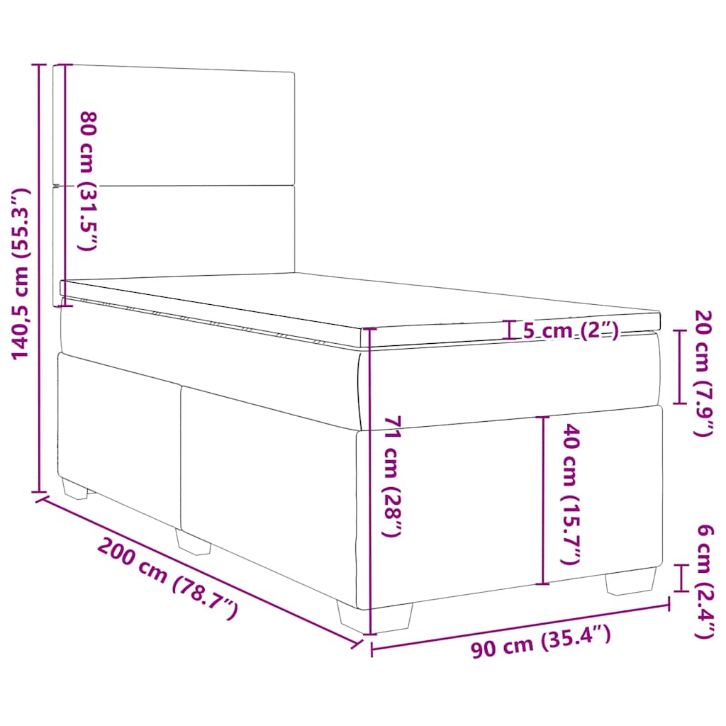 Box spring krevet s madracem tamnozeleni 90x200 cm baršunasti