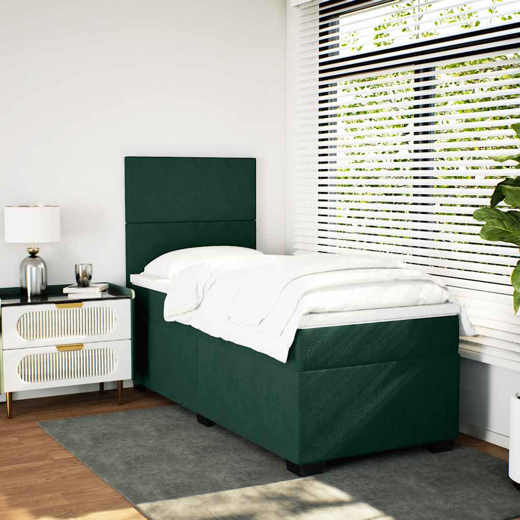 Box spring krevet s madracem tamnozeleni 90x200 cm baršunasti