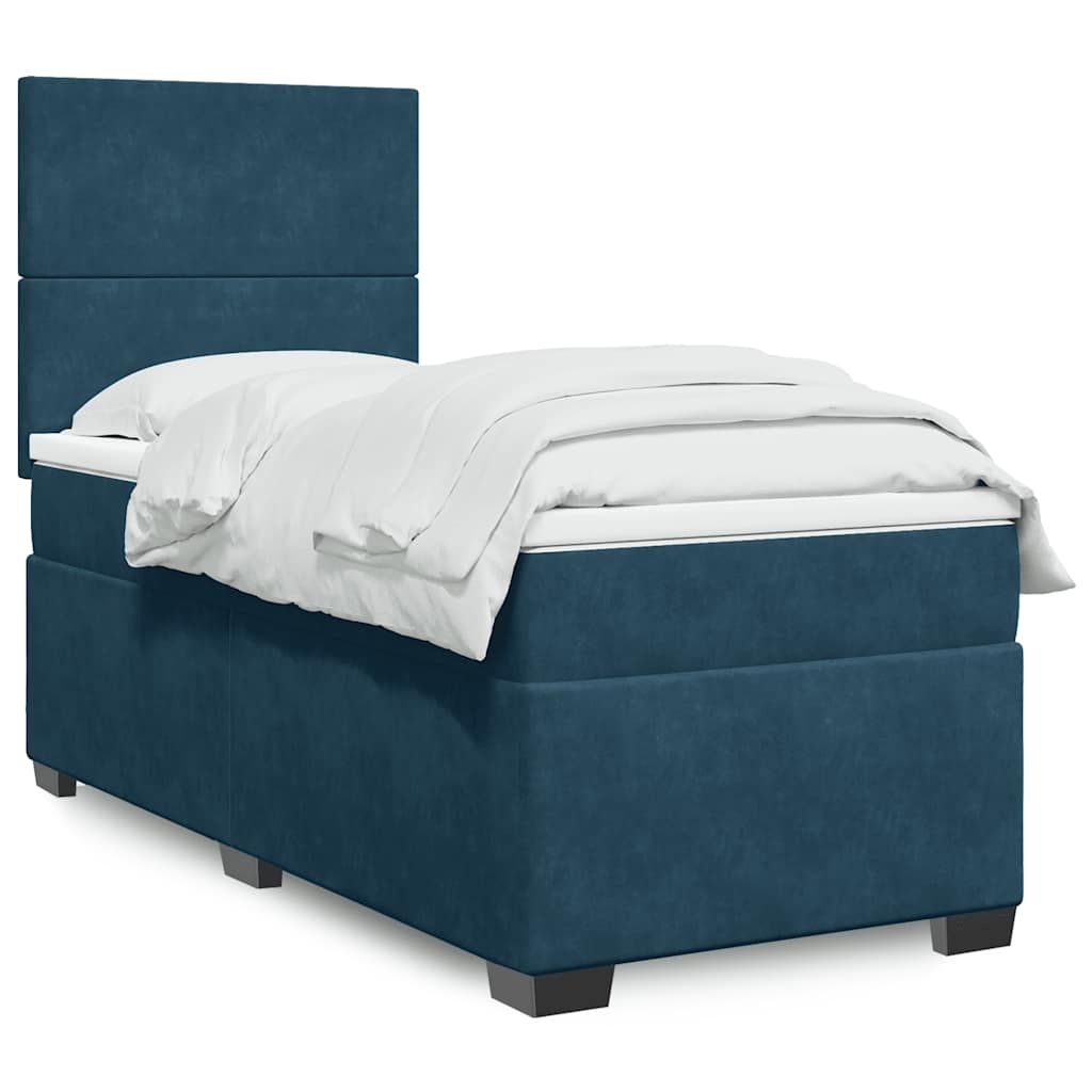 Box spring krevet s madracem plavi 90x200 cm baršunasti