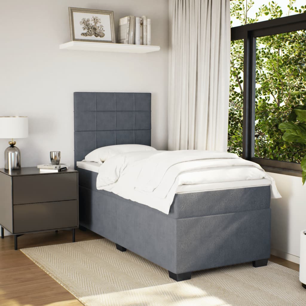 Box spring krevet s madracem tamnosivi 90x200 cm baršunasti