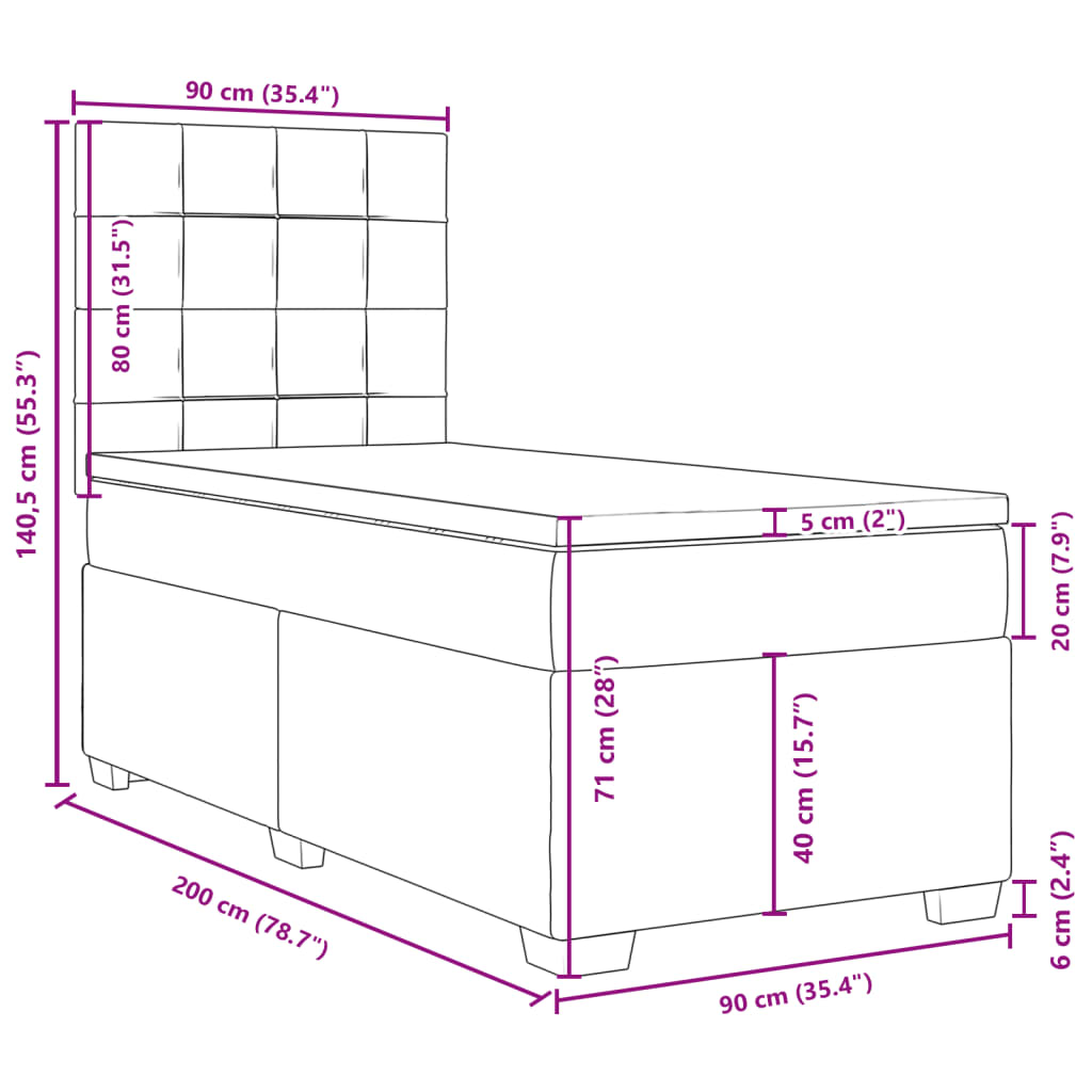 Box spring krevet s madracem tamnosivi 90x200 cm baršunasti