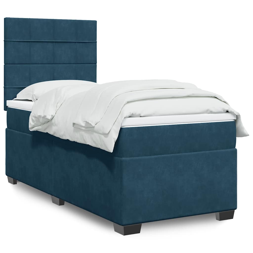 Box spring krevet s madracem plavi 90x200 cm baršunasti