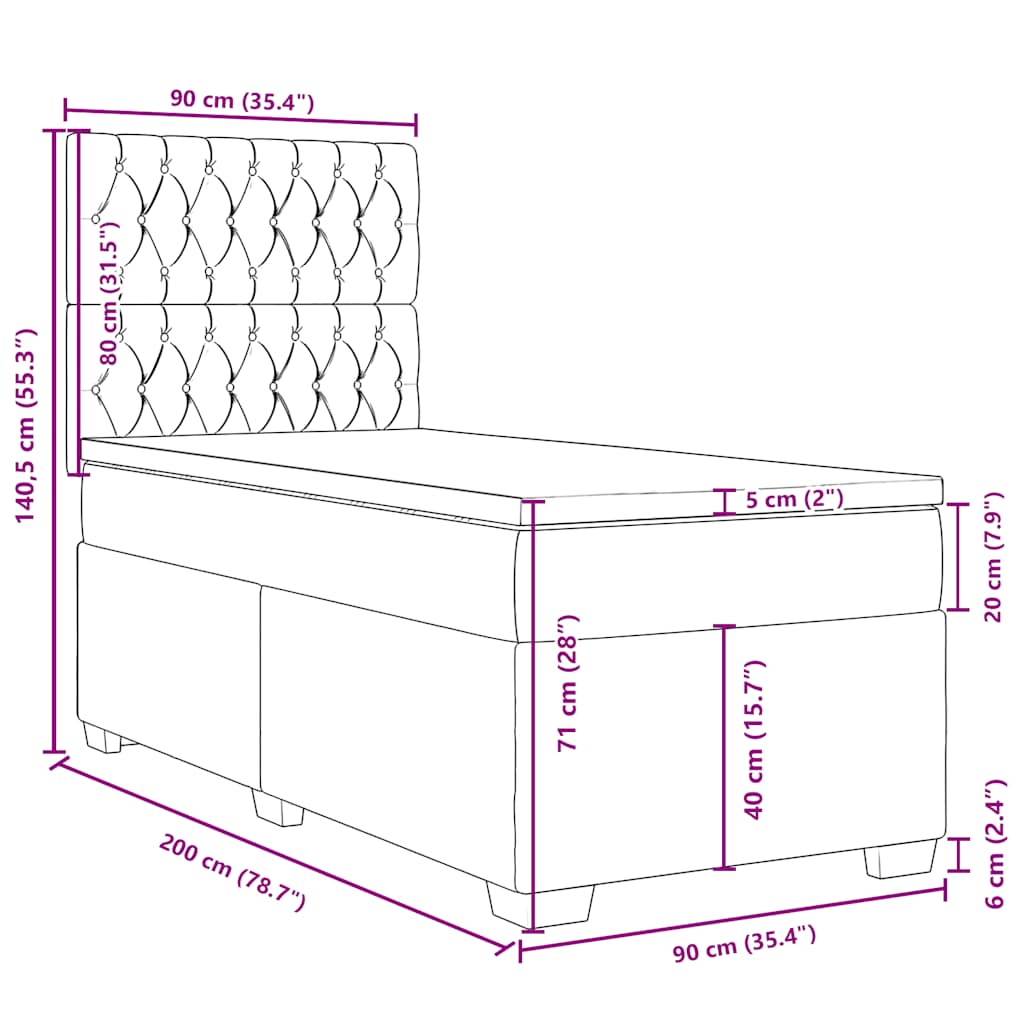 Box spring krevet s madracem tamnozeleni 90x200 cm baršunasti