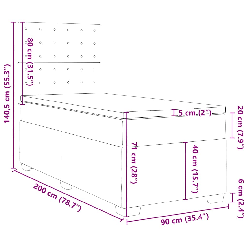 Box spring krevet s madracem plavi 90x200 cm baršunasti