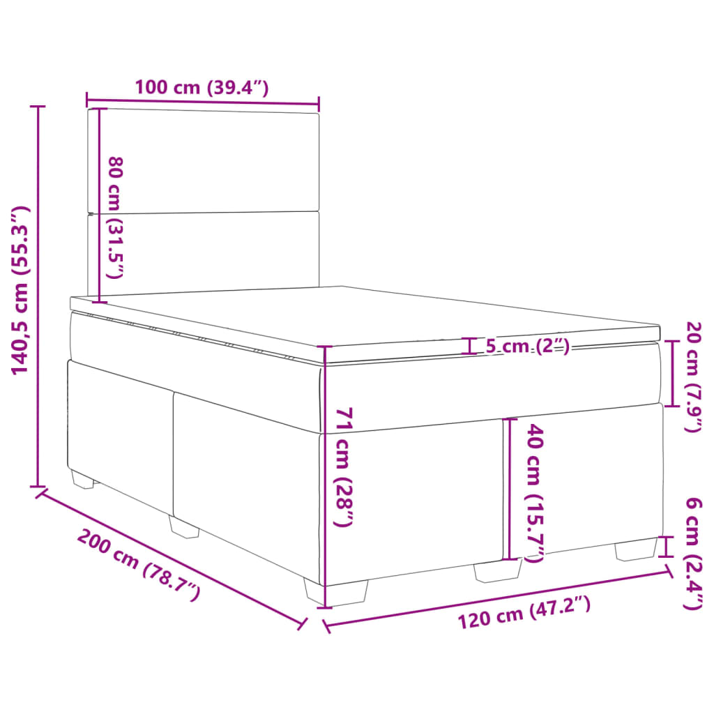 Box spring krevet s madracem tamnosivi 120 x 200 cm baršunasti