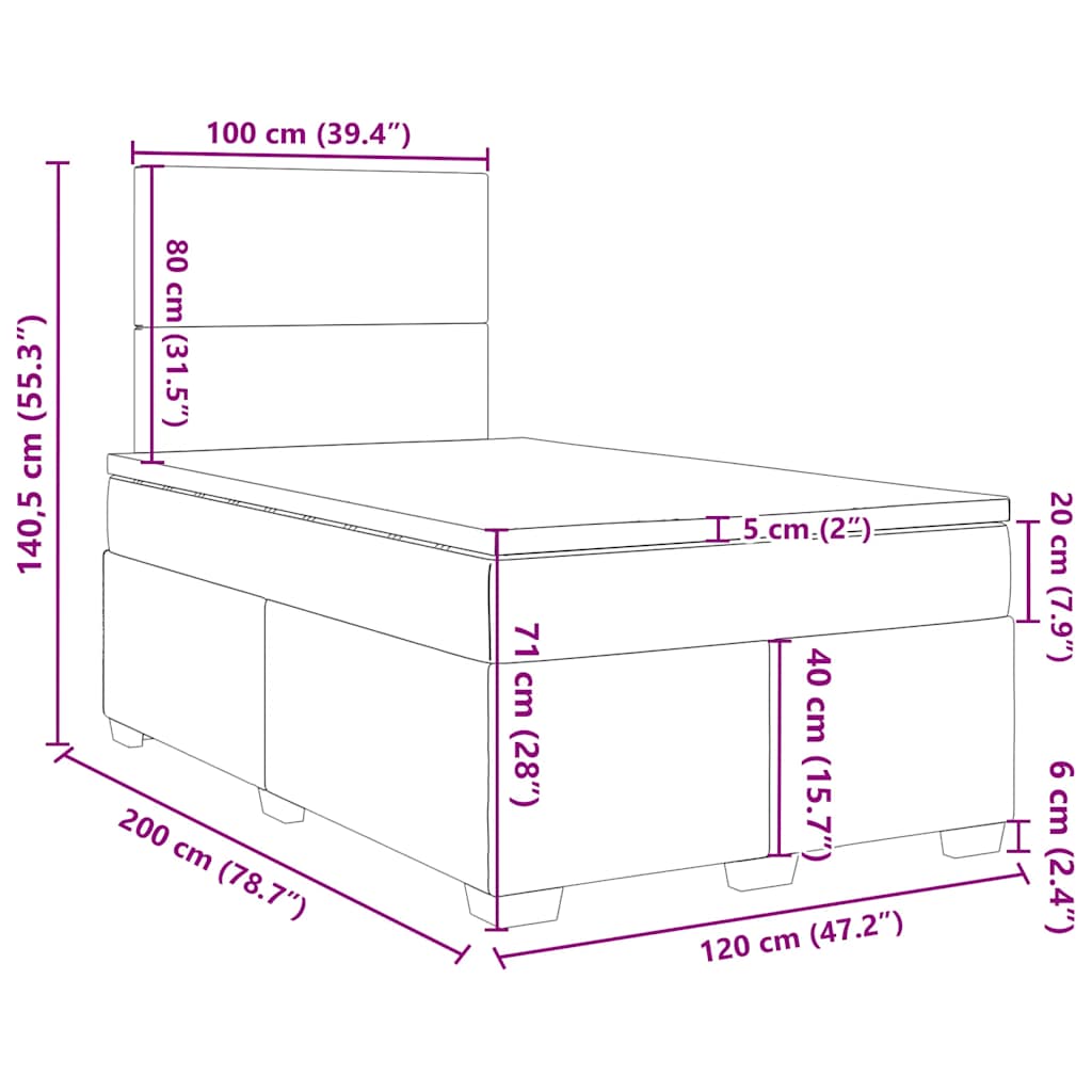 Krevet s oprugama i madracem plavi 120 x 200 cm baršun