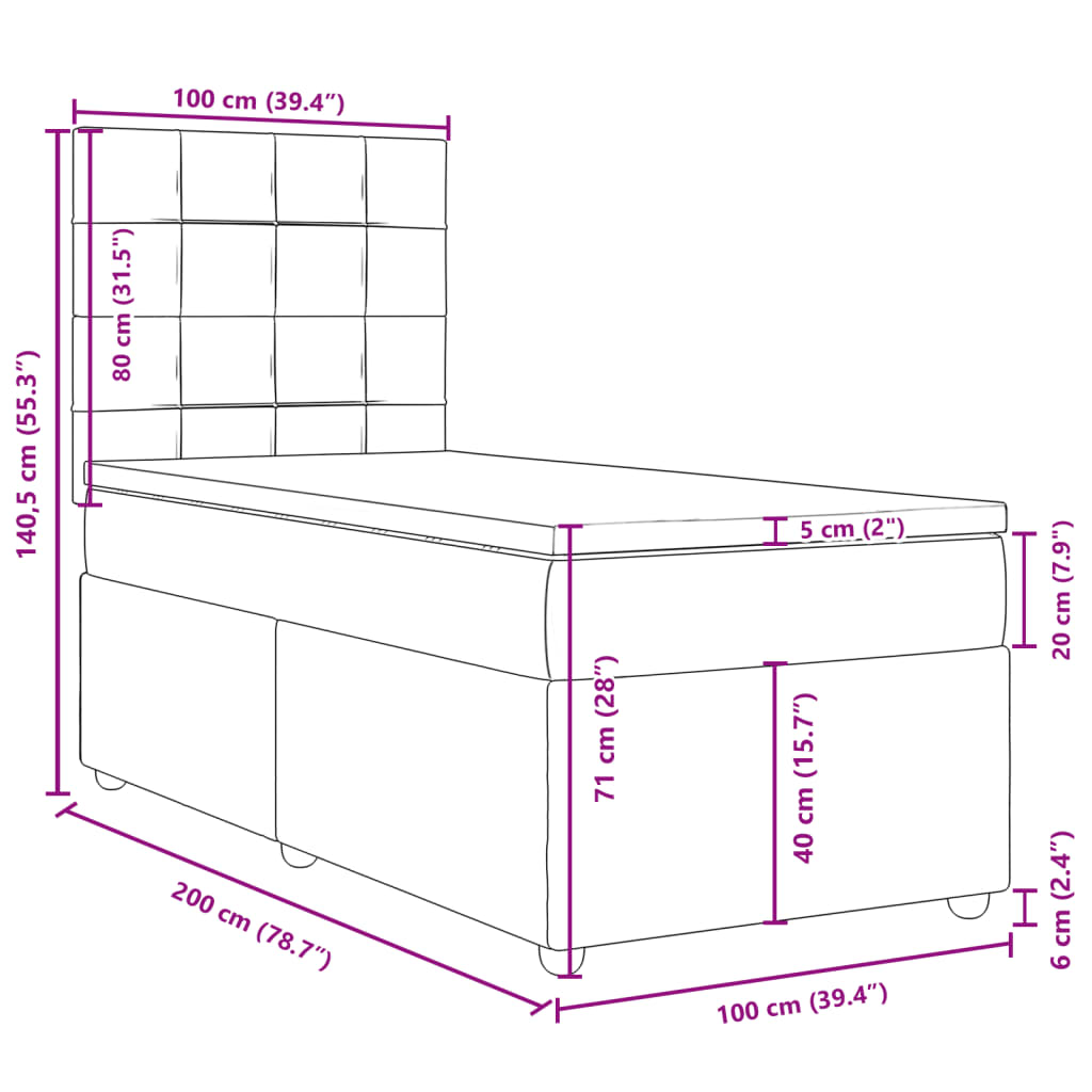 Krevet s oprugama i madracem crni 100 x 200 cm od tkanine