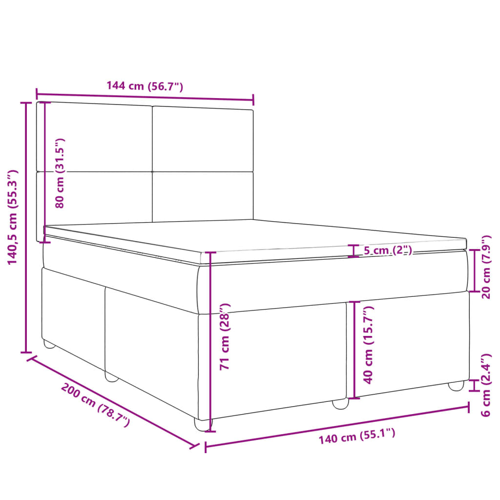 Krevet box spring s madracem svjetlosivi 140x200 cm od tkanine