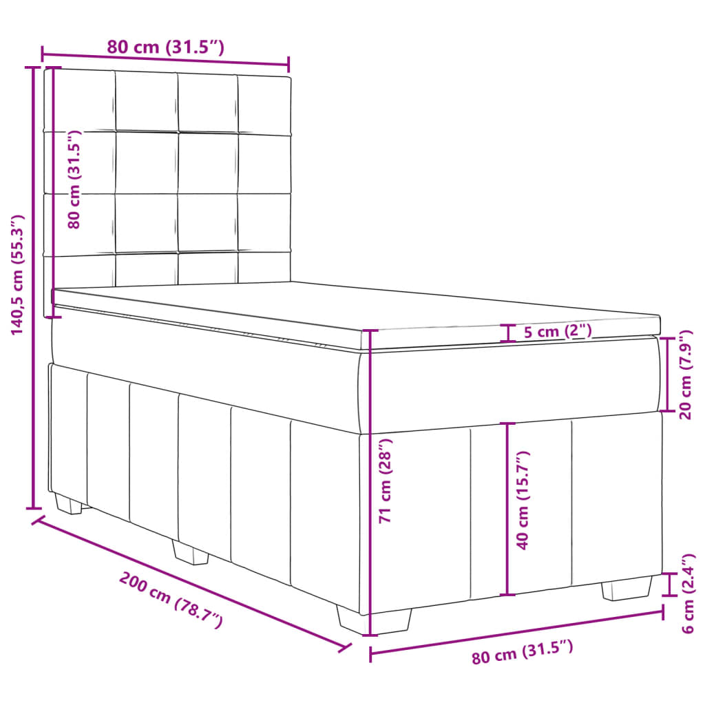 Box spring krevet s madracem crni 80 x 200 cm od tkanine