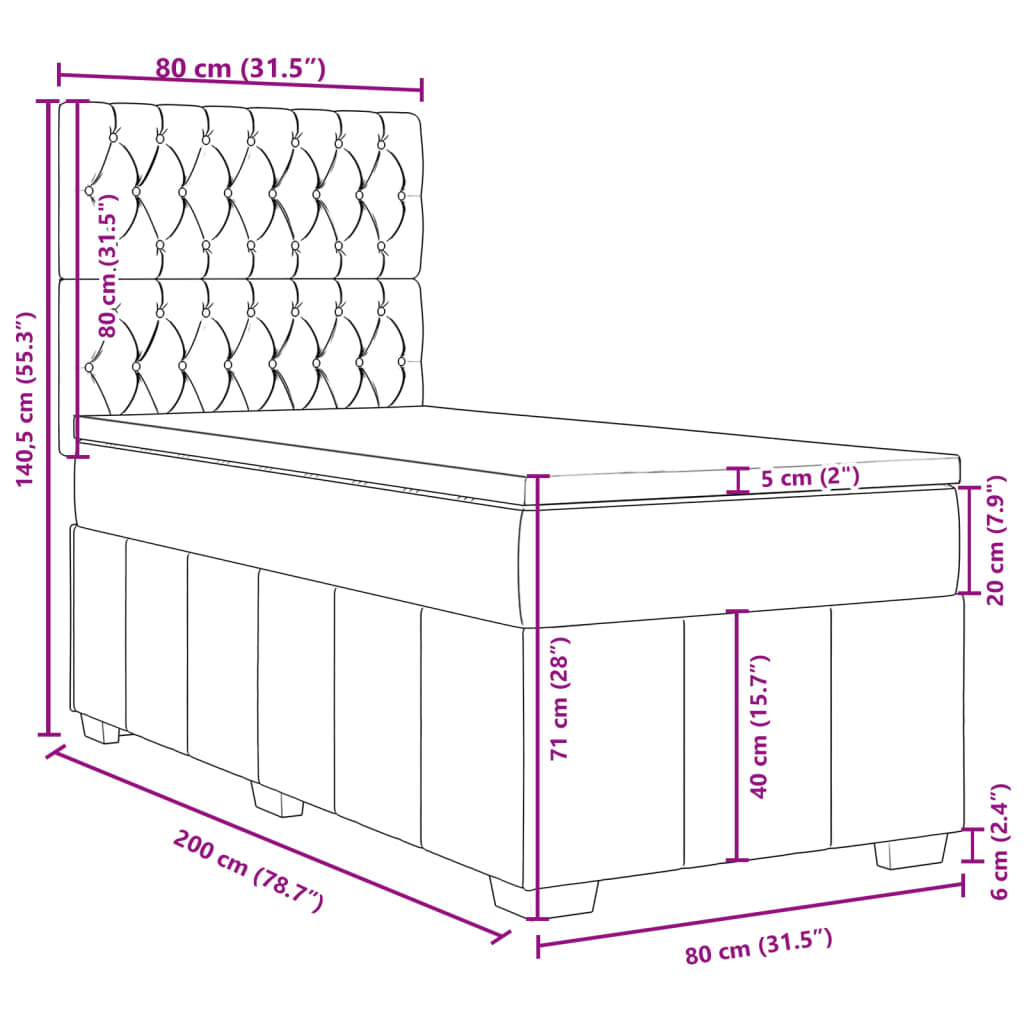 Box spring krevet s madracem crni 80 x 200 cm od tkanine
