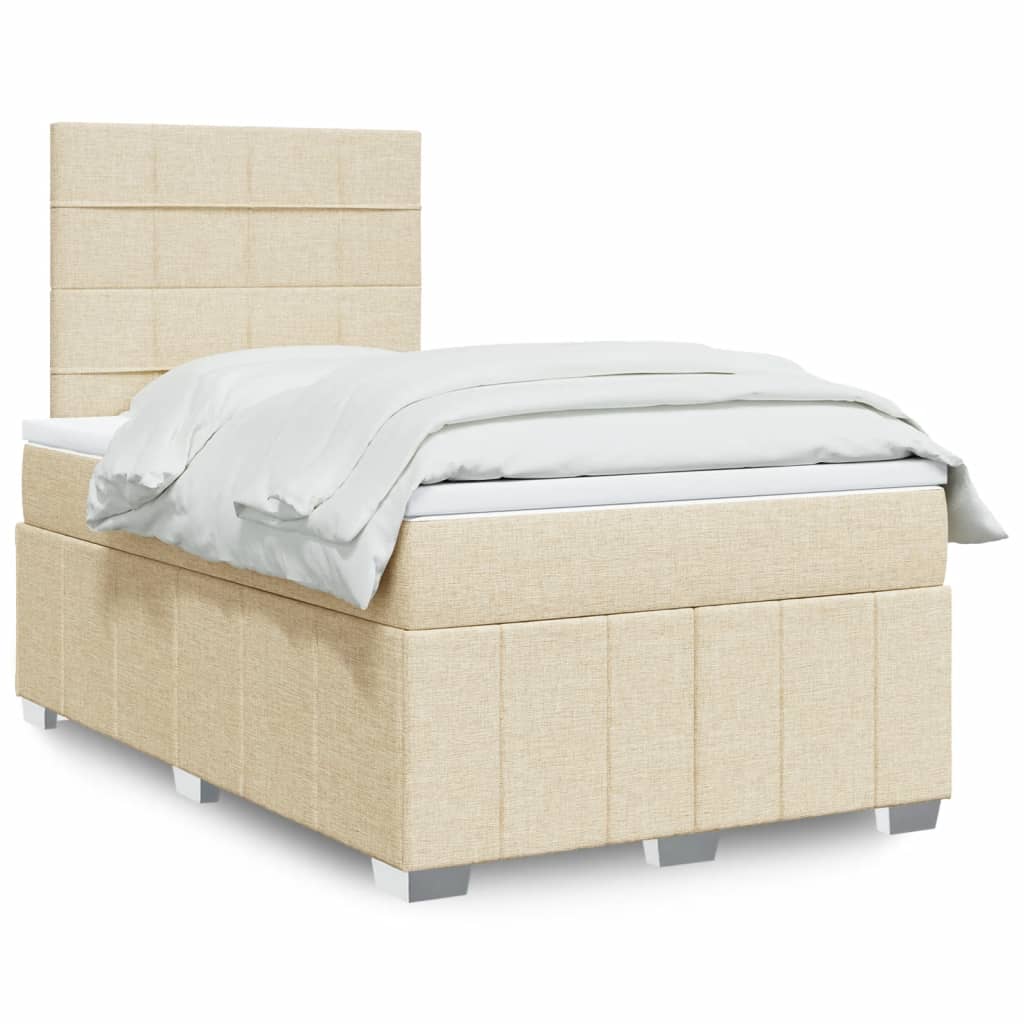 Krevet s oprugama i madracem krem 120 x 200 cm od tkanine