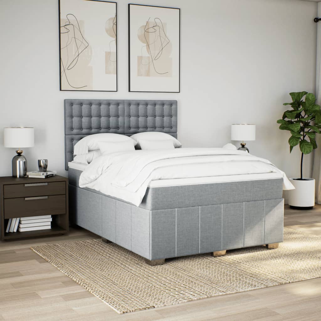 Krevet box spring s madracem svjetlosivi 140x200 cm od tkanine