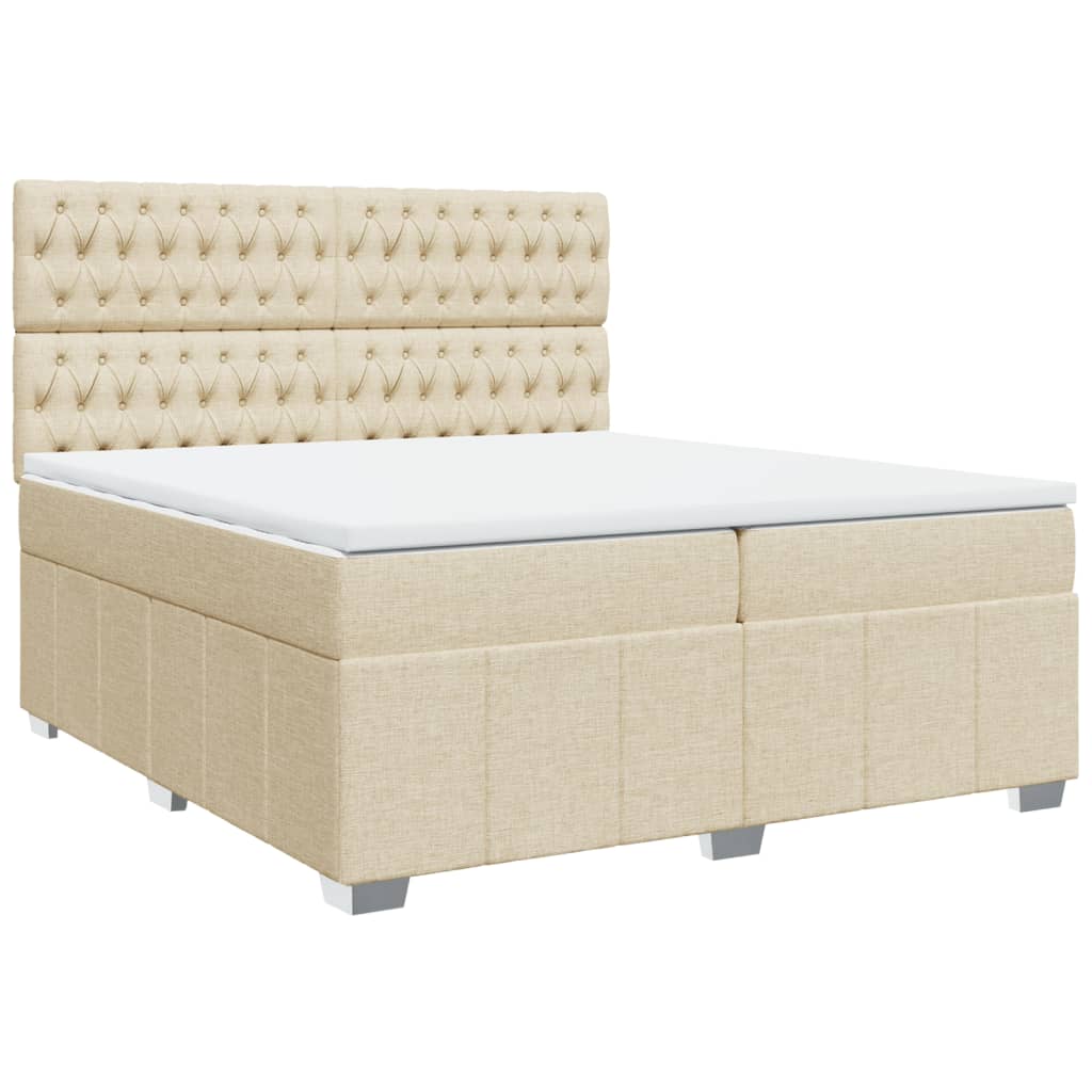 Krevet s oprugama i madracem krem 200 x 200 cm od tkanine