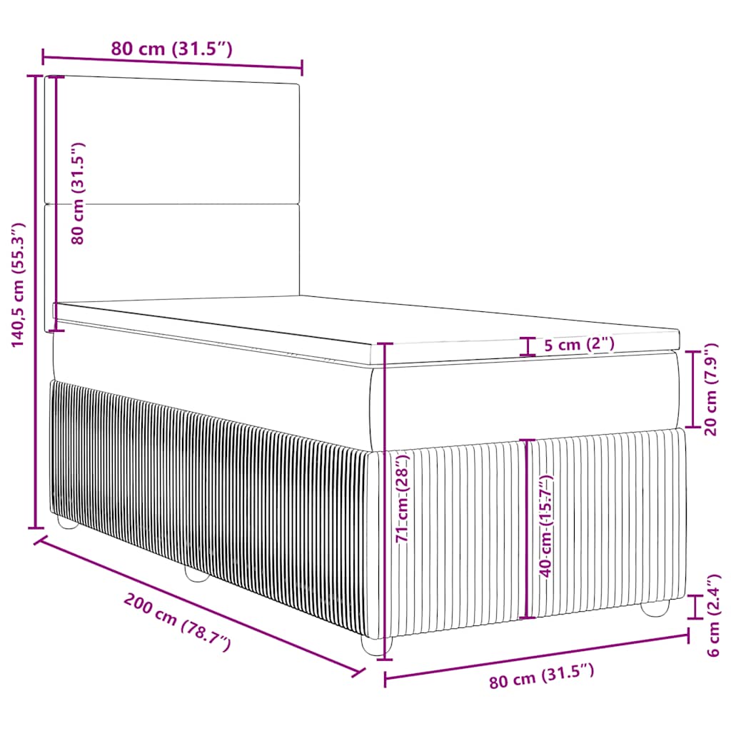 Box spring krevet s madracem tamnozeleni 80 x 200 cm baršunasti